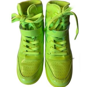 Neon Green Patent Leather High-Top Sneakers
